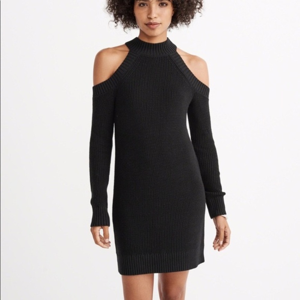 Dark Blue Knit Cold Shoulder Dress